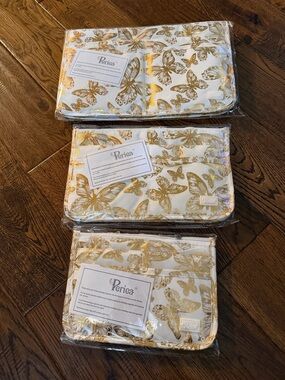 NWT Periea Gold Butterfly Cosmetic Bags - White & Gold
